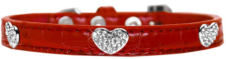 Croc Crystal Heart Dog Collar Red Size 20